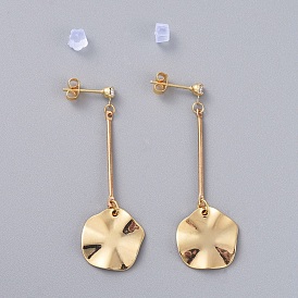 Brass Dangle Stud Earrings, with Cubic Zirconia, Iron Bar Links, Brass Stud Earring Findings, Brass & Plastic Ear Nuts, Flat Round
