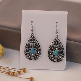 Vintage Blue Turquoise Earrings - Fashionable Drop Alloy Ear Jewelry Pendant