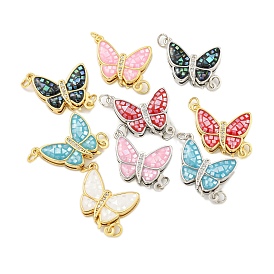 Rack Plating Brass Micro Pave Cubic Zirconia & Shell & Enamel Box Clasps, Cadmium Free & Lead Free, Long-Lasting Plated, Butterfly