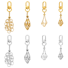 8Pcs 8 Styles 304 Stainless Steel Empty Stone Holder Chain Pouch Pendant Decorations, with Alloy Swivel Clasps