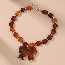 Овальные бусы из бисера с подвеской в виде бантика из смолы и цепочками из сплава для женщин., золотые