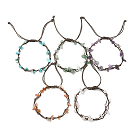 5 шт. 5 набор браслетов из плетеных бусин в стиле натуральных и синтетических смешанных драгоценных камней, регулируемые браслеты из вощеного полиэстера для женщин