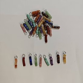 36Pcs 9 Styles Natural Gemstone Heishi Beaded Pendants, Column Charms with Platinum Tone Iron Loops