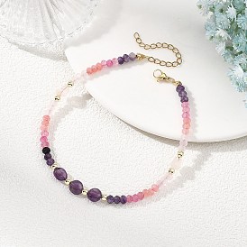 Браслеты на лодыжку из окрашенного натурального малазийского нефрита и бусин из драгоценных камней, золотые