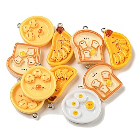 Opaque Resin Pendants, Bread & Duck & Banana Dish Charms with Platinum Plated Iron Loops, Mixed Shapes