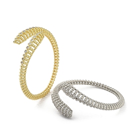 Hollow Snake Brass Micro Pave Cubic Zirconia Cuff Bangles, Long-Lasting Plated, Lead Free & Cadmium Free