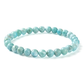 Natural Larimar Crystal Round Beads Stretch Bracelet for Men Women