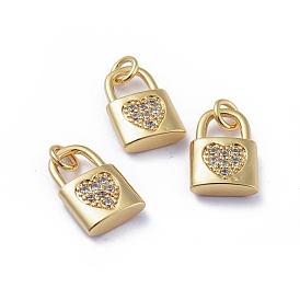 Micro cuivres ouvrent pendentifs zircone cubique, avec des anneaux de saut, plaqué longue durée, verrouiller avec le coeur, pour Saint Valentin