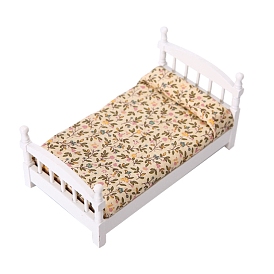 Mini Wood Single Bed Furniture Model, Miniature Dollhouse Accessories
