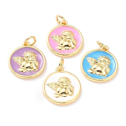 Настоящие 18 к позолоченные латунные подвески, с эмалью без кадмия и без свинца, долговечный, плоские круглые с Амура,