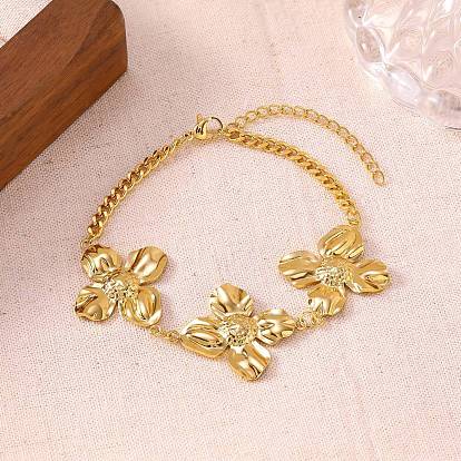 304 из нержавеющей стали ссылка браслеты, браслеты из цепочек панцирного плетения для женщин, цветок