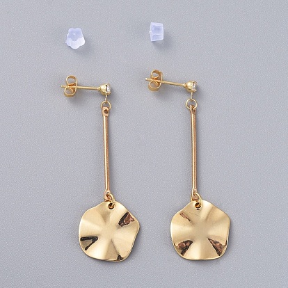 Brass Dangle Stud Earrings, with Cubic Zirconia, Iron Bar Links, Brass Stud Earring Findings, Brass & Plastic Ear Nuts, Flat Round