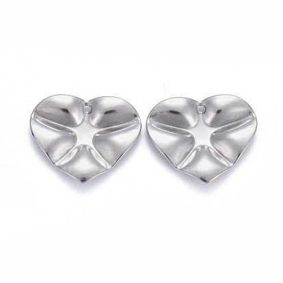 304 Stainless Steel Pendants, Textured, Heart
