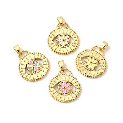 Латунь эмаль подвески, плоский круглый с цветными чарами, реальный 18 k позолоченный, без свинца и без кадмия, долговечный, стойки покрытие