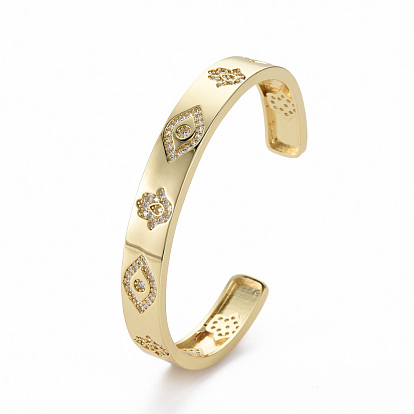 Brass Micro Pave Cubic Zirconia Cuff Bangles, Nickel Free