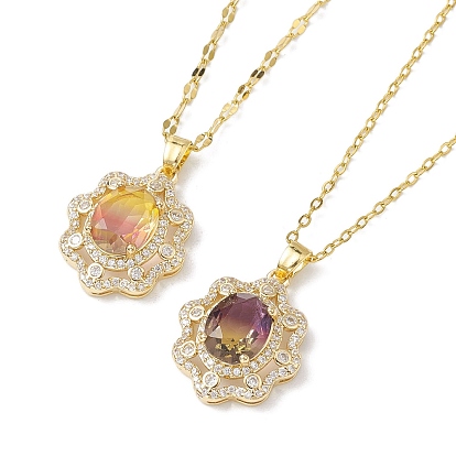 Collar de latón de zirconia cúbica, con vidrio, flor