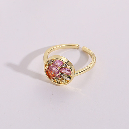 Unique Copper 14K Gold Ring with Zircon Stone for Women's Fashion Jewelry