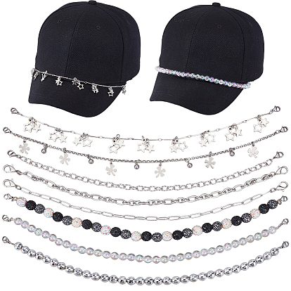 8 шт. 8 стили акриловые бусины и полимерная глина, стразы, латунь и цепочки для бейсболок из нержавеющей стали