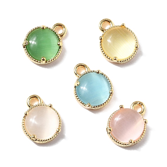 Плоские круглые латунные подвески, с кошачий глаз, без никеля , реальный 18 k позолоченный