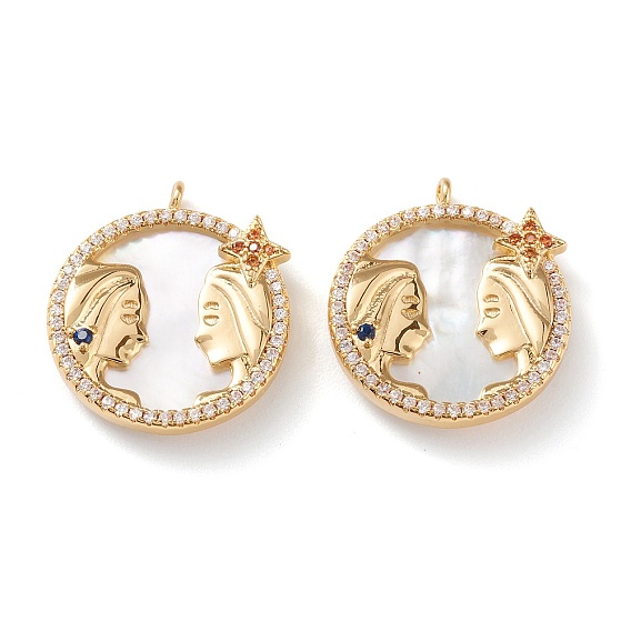 Настоящие 18 k позолоченные латунные подвески с микропаве и прозрачным кубическим цирконием, с оболочкой, долговечный, плоские круглые с созвездием