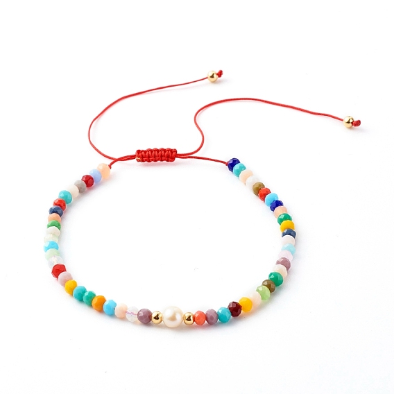 Nylon Thread Braided Bead Bracelets, with Imitation Jade Glass Beads