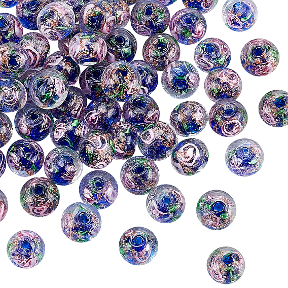 60шт. бусины-лэмпворк ручной работы в форме ронделя с золотистым песком и внутренним цветком