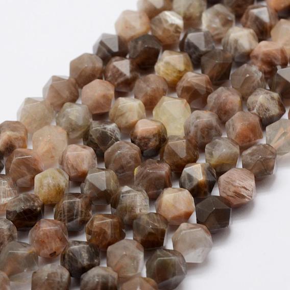 Natural Black Sunstone Beads Strands, Star Cut Round Beads, Faceted