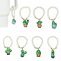 7Pcs 7 Styles Cactus PVC Plastic Cup Charms, with Plastic Pearl Round Beaded Chain