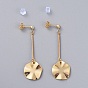 Brass Dangle Stud Earrings, with Cubic Zirconia, Iron Bar Links, Brass Stud Earring Findings, Brass & Plastic Ear Nuts, Flat Round