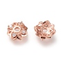 4-Petal Brass Bead Caps, with Clear Cubic Zirconia, Long-Lasting Plated, Flower