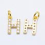 Brass Micro Pave Grade AAA Cubic Zirconia Charms, Letter H, Cadmium Free & Nickel Free & Lead Free