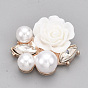 Alloy Rhinestone Cabochons, with Resin and ABS Plastic Imitation Pearl, Flower, Light Gold