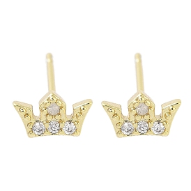Brass Micro Pave Clear Cubic Zirconia Studs Earring, Crown
