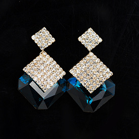 Fashion Crystal Stud Earrings Geometric Jewelry Full Diamond Ear Hoop Decoration E009.