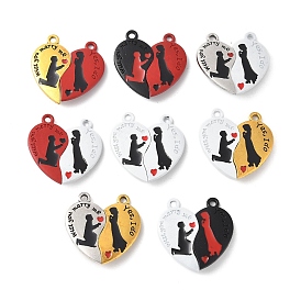 Подвески из окрашенного распылением сплава с красной и черной эмалью, сердце с подвесками жениха и невесты, с магнитным