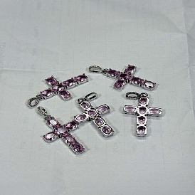 Brass Cubic Zirconia European Dangle Charms, Cross Large Hole Pendants, Rack Plating, Cadmium Free & Lead Free