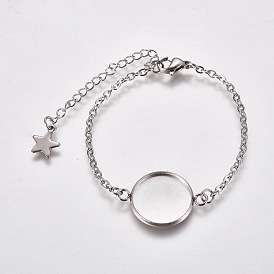304 fabrication de bracelet en acier inoxydable, avec fermoir pince de homard, chaînes de câble et réglages de cabochon rond et plat