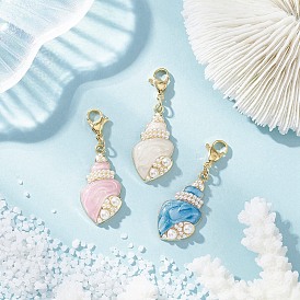 Подвески из эмалевого сплава в форме раковины, с искусственным жемчугом из АБС-пластика и 304 карабинами из нержавеющей стали