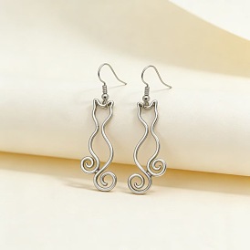 Boucles d'oreilles pendantes en alliage pour femmes, forme de chat