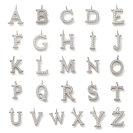 304 Stainless Steel Micro Pave Cubic Zirconia Pendants, Letter A~Z Charms