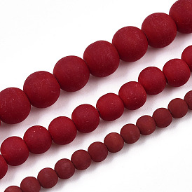 Opaque Glass Beads Strands, Frosted, Round