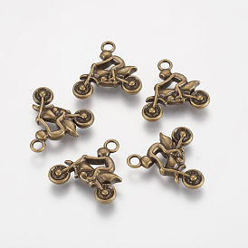 Tibetan Style Alloy Rider Motorcycle Pendants, Lead Free and Cadmium Free, 22x22x3mm, Hole: 2mm