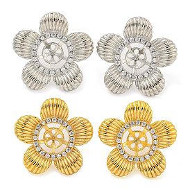 Rack Plating Brass Micro Pave Cubic Zirconia Stud Earring Findings, Cadmium Free & Lead Free, Long-lasting Plated, Flower