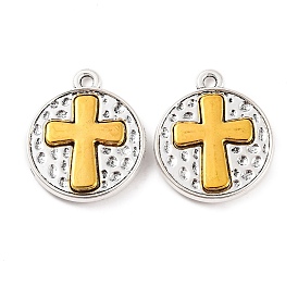 Tibetan Style Alloy Pendants, Flat Round with Cross, Cadmium Free & Lead Free, 23x19.5x3mm, Hole: 2mm