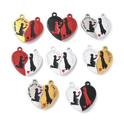 Подвески из окрашенного распылением сплава с красной и черной эмалью, сердце с подвесками жениха и невесты, с магнитным