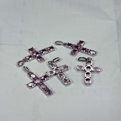 Brass Cubic Zirconia European Dangle Charms, Cross Large Hole Pendants, Rack Plating, Cadmium Free & Lead Free