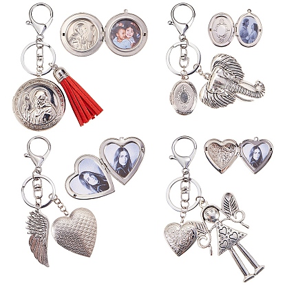 DIY Keychain Making, with Alloy Key Clasps, Lobster Claw Clasp and Rings, Brass Locket Pendants and Tibetan Style Alloy Pendants