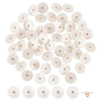 50pcs boutons à tige en alliage, avec de la résine, plat rond, 1-trou