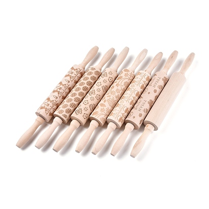 Wooden Rolling Pin, Engraved Embossing Rolling Pin, for Baking Embossed Cookies, Kitchen Tool, BurlyWood