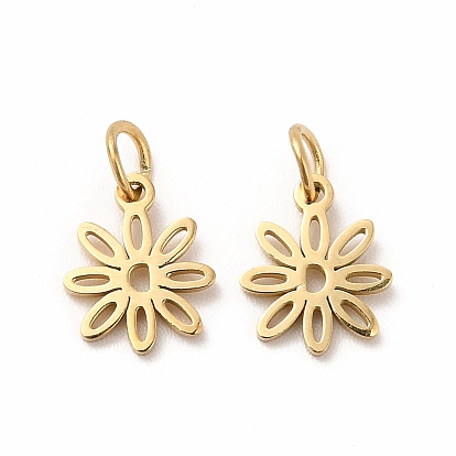Ion Plating(IP) 304 Stainless Steel Pendants, with Jump Ring, Flower